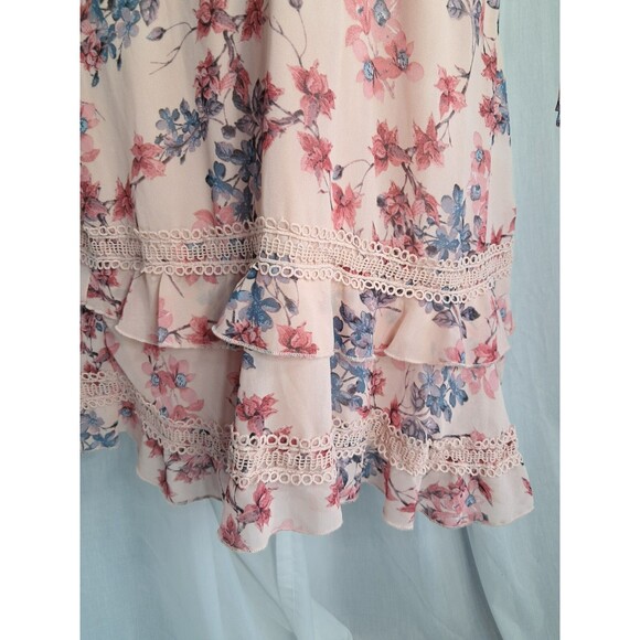 NWT Eilly Bazar Women's Short Sleeve Floral Slip Dress  Pink  L Crochet - Picture 6 of 11